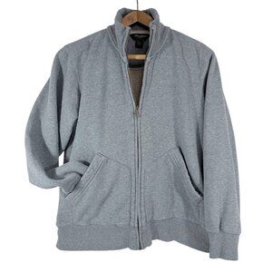 Eddie Bauer XL Gray Full-Zip Jacket Sherpa-Lined Cotton Blend Warm Soft Casual